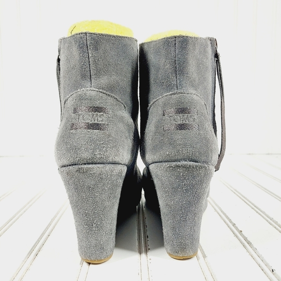 Toms Desert Gray Suede Side Zip Wedge Ankle Booties E197 - Picture 6 of 11